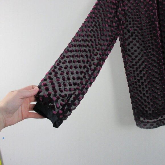 Club Monaco Velvet Burnout Top Women S Black Purple Dots Silk Rayon Sheer 118 - Picture 9 of 13